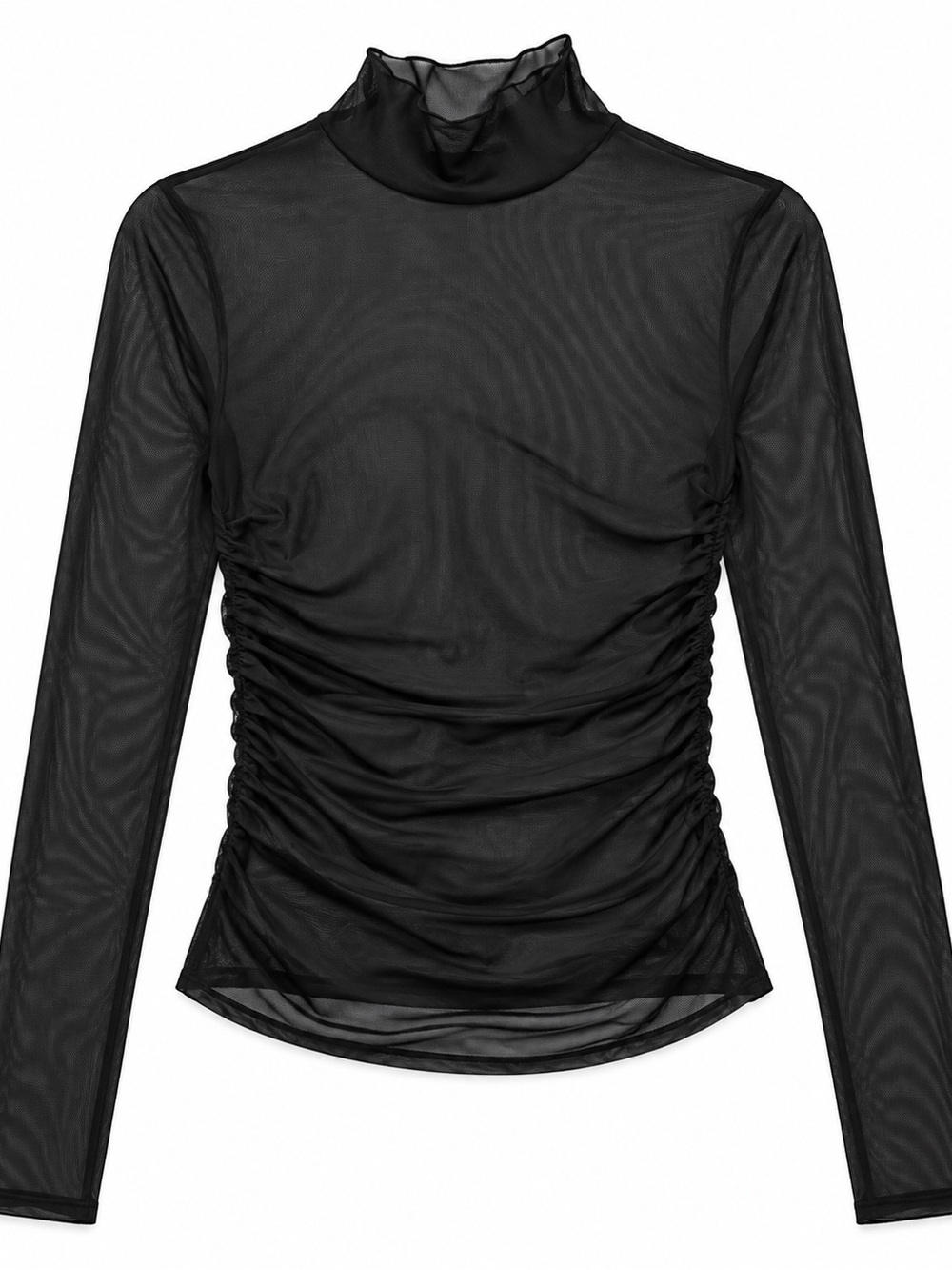 Aritzia Wilfred Sheer Mesh Ruched Mock Neck Long Sleeve Top Black M